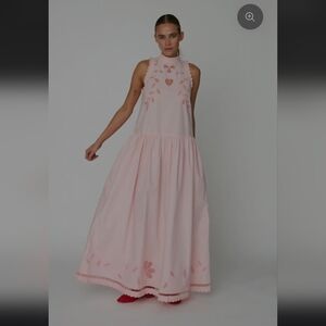 Stella Nova Elegant Pink Embroidered Sleeveless Maxi Dress